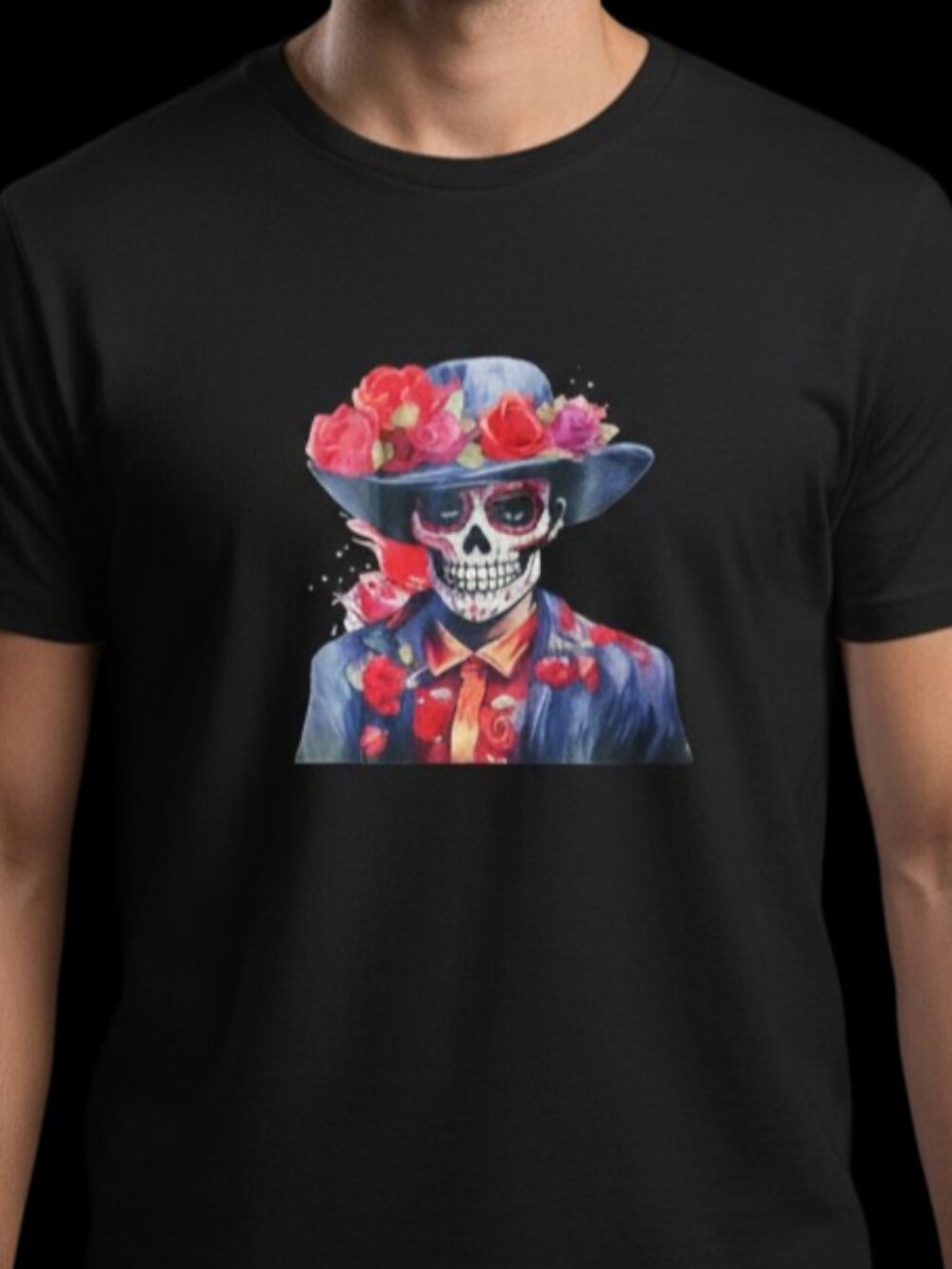 NEW! Sugar Skull Calavera Day of the Dead Man Quick Dry Stretchy T-Shirt XXL